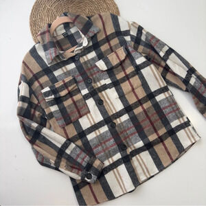 SHEIN Multicolor Plaid Button Up Flannel Shaket Shirt‎ Size Small